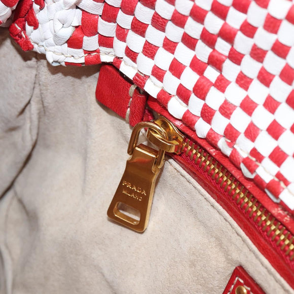 PRADA Shoulder Bag Leather White Red Auth 196589A