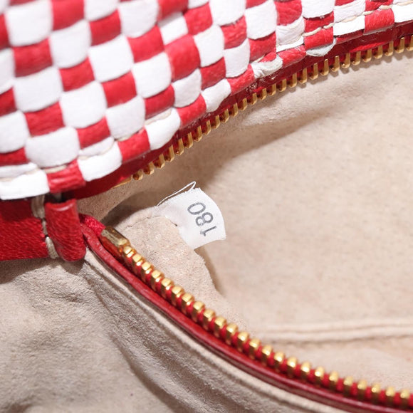 PRADA Shoulder Bag Leather White Red Auth 196589A