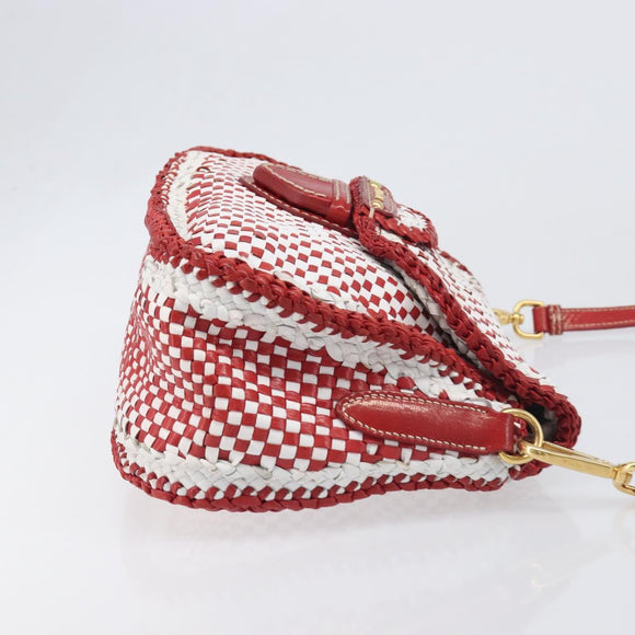 PRADA Shoulder Bag Leather White Red Auth 196589A