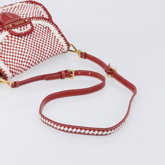 PRADA Shoulder Bag Leather White Red Auth 196589A