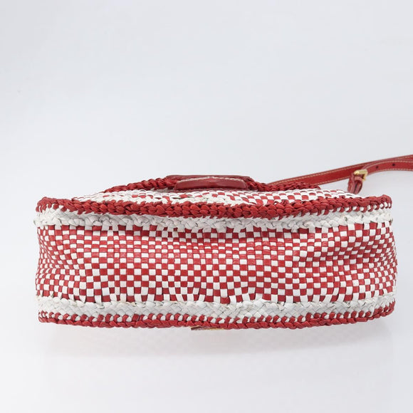 PRADA Shoulder Bag Leather White Red Auth 196589A