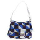 FENDI Mamma Baguette Shoulder Bag Canvas Blue Silver Auth 196591V-1