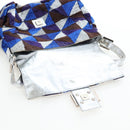 FENDI Mamma Baguette Shoulder Bag Canvas Blue Silver Auth 196591V-9