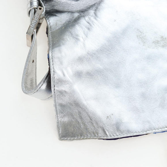 FENDI Mamma Baguette Shoulder Bag Canvas Blue Silver Auth 196591V