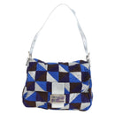 FENDI Mamma Baguette Shoulder Bag Canvas Blue Silver Auth 196591V-13