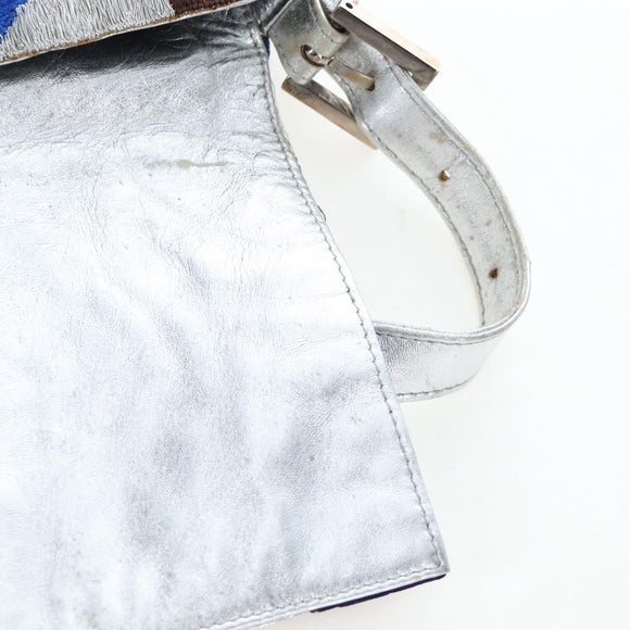 FENDI Mamma Baguette Shoulder Bag Canvas Blue Silver Auth 196591V