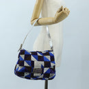 FENDI Mamma Baguette Shoulder Bag Canvas Blue Silver Auth 196591V-30