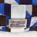 FENDI Mamma Baguette Shoulder Bag Canvas Blue Silver Auth 196591V-2