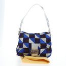FENDI Mamma Baguette Shoulder Bag Canvas Blue Silver Auth 196591V-12