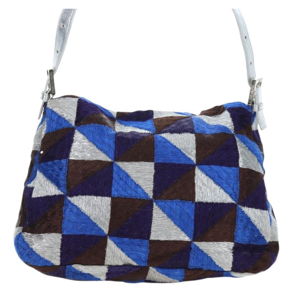 FENDI Mamma Baguette Shoulder Bag Canvas Blue Silver Auth 196591V