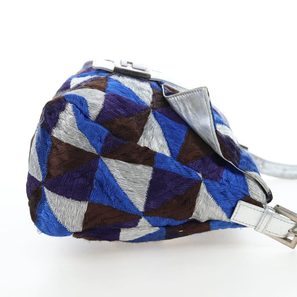 FENDI Mamma Baguette Shoulder Bag Canvas Blue Silver Auth 196591V