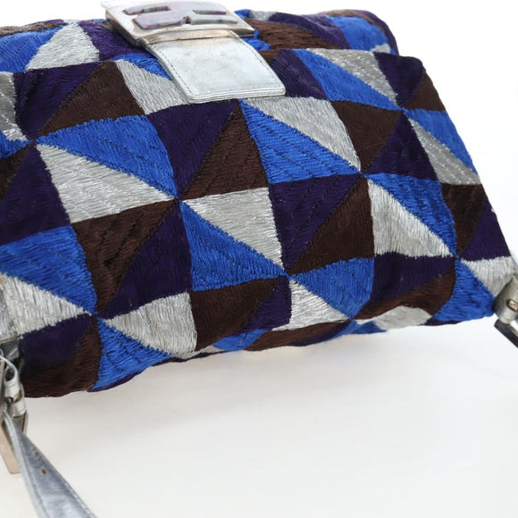 FENDI Mamma Baguette Shoulder Bag Canvas Blue Silver Auth 196591V