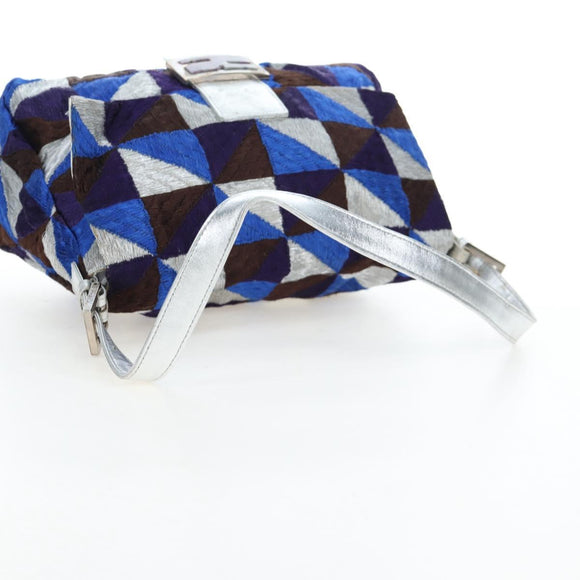 FENDI Mamma Baguette Shoulder Bag Canvas Blue Silver Auth 196591V