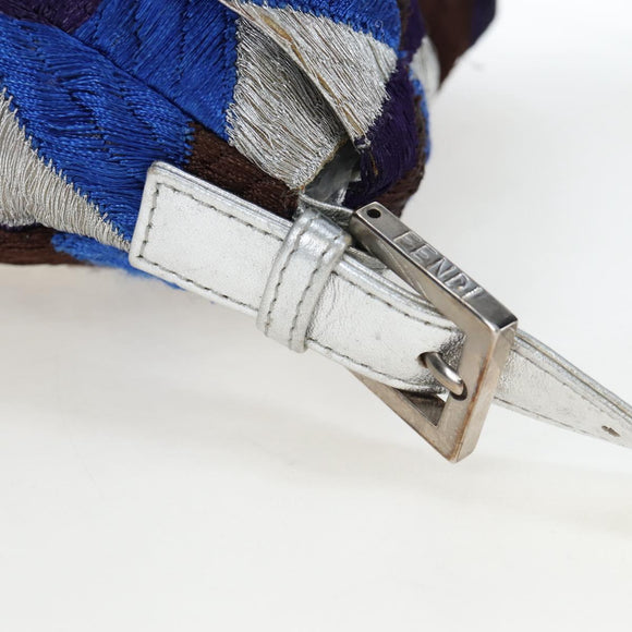 FENDI Mamma Baguette Shoulder Bag Canvas Blue Silver Auth 196591V