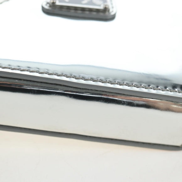 PRADA Chain Shoulder Bag Patent leather Silver Auth 196592M
