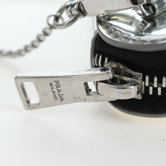 PRADA Chain Shoulder Bag Patent leather Silver Auth 196592M
