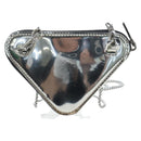 PRADA Chain Shoulder Bag Patent leather Silver Auth 196592M-2