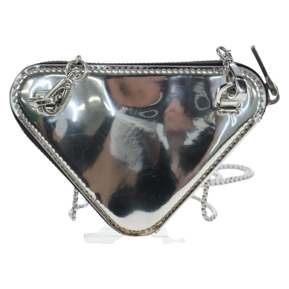 PRADA Chain Shoulder Bag Patent leather Silver Auth 196592M