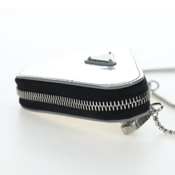PRADA Chain Shoulder Bag Patent leather Silver Auth 196592M