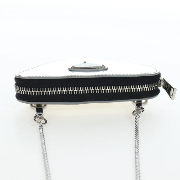 PRADA Chain Shoulder Bag Patent leather Silver Auth 196592M