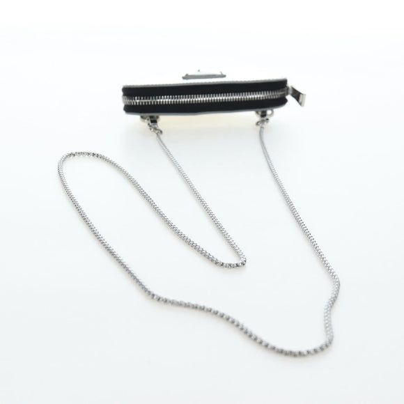 PRADA Chain Shoulder Bag Patent leather Silver Auth 196592M