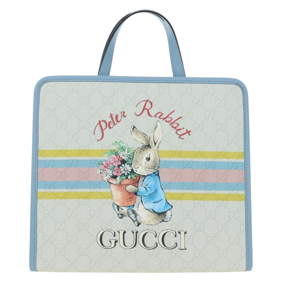 GUCCI GG Supreme Children's PVC Peter Rabbit White Blue 605614 Auth 196593SAM