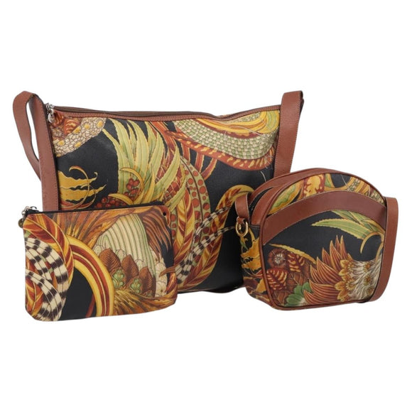 Salvatore Ferragamo Pouch Shoulder Bag PVC Leather 2 Set Brown Auth 196602