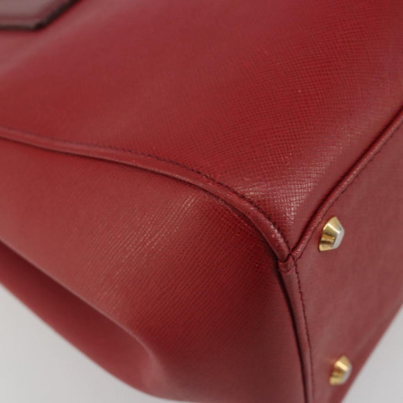 BURBERRY Hand Bag Leather Red Gold Auth 196605