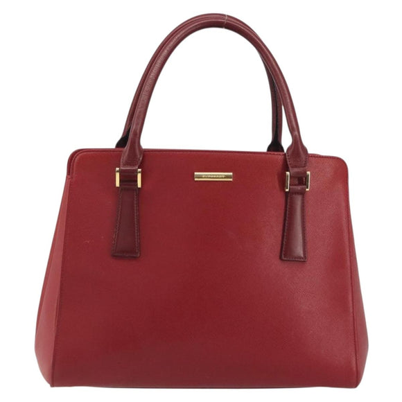 BURBERRY Hand Bag Leather Red Gold Auth 196605