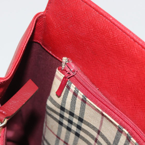 BURBERRY Hand Bag Leather Red Gold Auth 196605