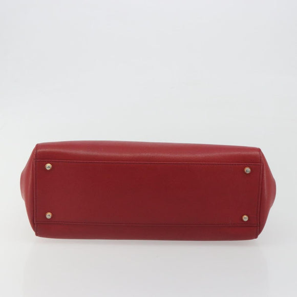 BURBERRY Hand Bag Leather Red Gold Auth 196605