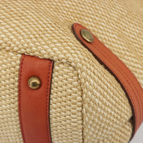 BURBERRY Blue Label Tote Bag Straw Leather Beige Gold Auth 196608