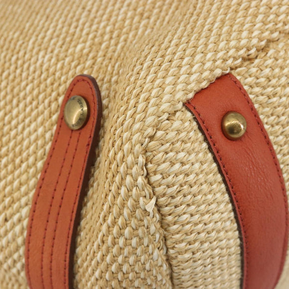 BURBERRY Blue Label Tote Bag Straw Leather Beige Gold Auth 196608