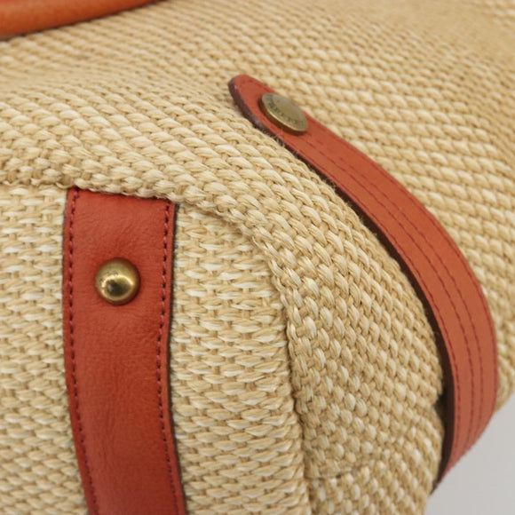 BURBERRY Blue Label Tote Bag Straw Leather Beige Gold Auth 196608
