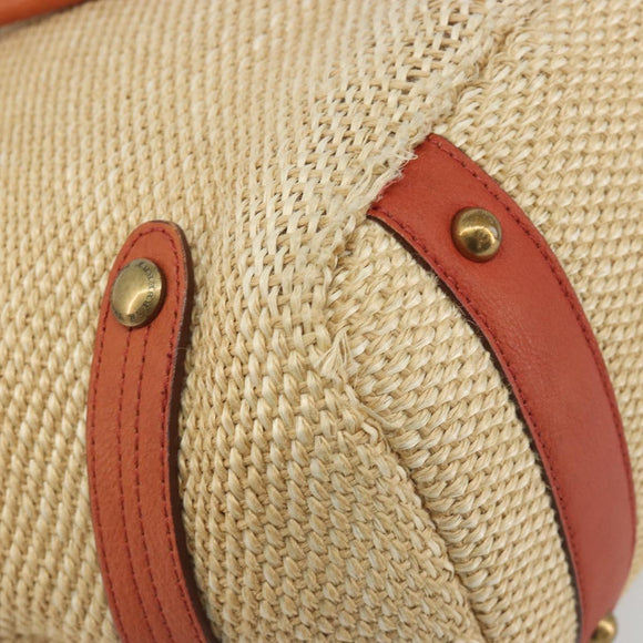 BURBERRY Blue Label Tote Bag Straw Leather Beige Gold Auth 196608