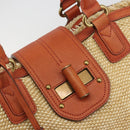 BURBERRY Blue Label Tote Bag Straw Leather Beige Gold Auth 196608-14
