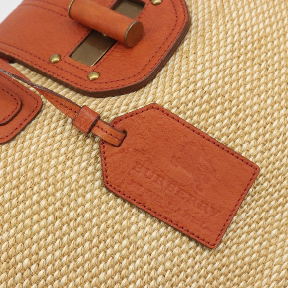 BURBERRY Blue Label Tote Bag Straw Leather Beige Gold Auth 196608
