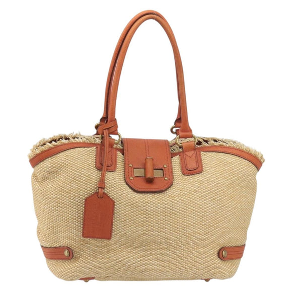 BURBERRY Blue Label Tote Bag Straw Leather Beige Gold Auth 196608