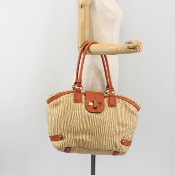 BURBERRY Blue Label Tote Bag Straw Leather Beige Gold Auth 196608