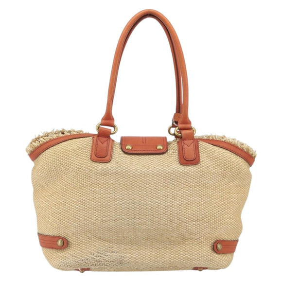 BURBERRY Blue Label Tote Bag Straw Leather Beige Gold Auth 196608