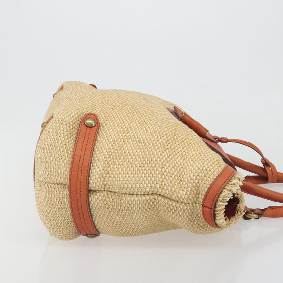 BURBERRY Blue Label Tote Bag Straw Leather Beige Gold Auth 196608