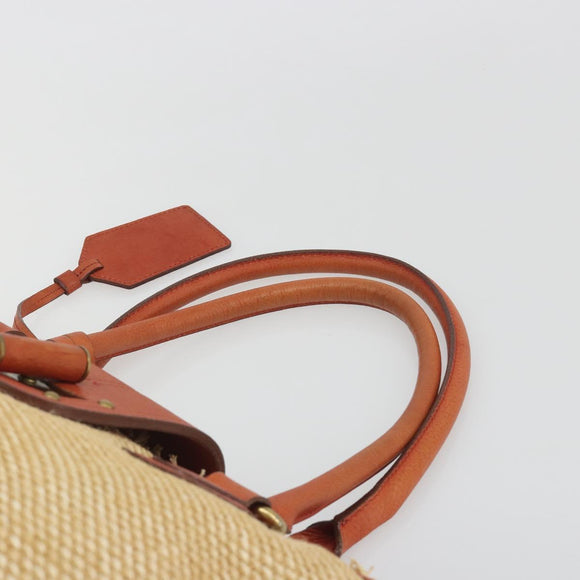 BURBERRY Blue Label Tote Bag Straw Leather Beige Gold Auth 196608