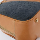 CELINE C Macadam Canvas Hand Bag Suede Navy Gold Auth 196609-10