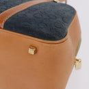 CELINE C Macadam Canvas Hand Bag Suede Navy Gold Auth 196609-11