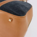 CELINE C Macadam Canvas Hand Bag Suede Navy Gold Auth 196609-13