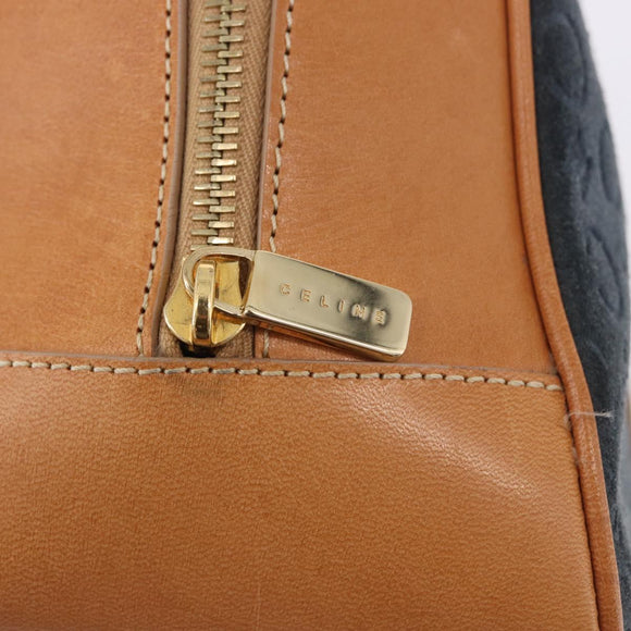 CELINE C Macadam Canvas Hand Bag Suede Navy Gold Auth 196609