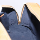 CELINE C Macadam Canvas Hand Bag Suede Navy Gold Auth 196609-17