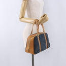 CELINE C Macadam Canvas Hand Bag Suede Navy Gold Auth 196609-21