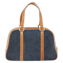 CELINE C Macadam Canvas Hand Bag Suede Navy Gold Auth 196609-3