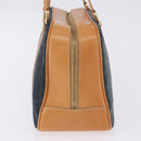 CELINE C Macadam Canvas Hand Bag Suede Navy Gold Auth 196609-4